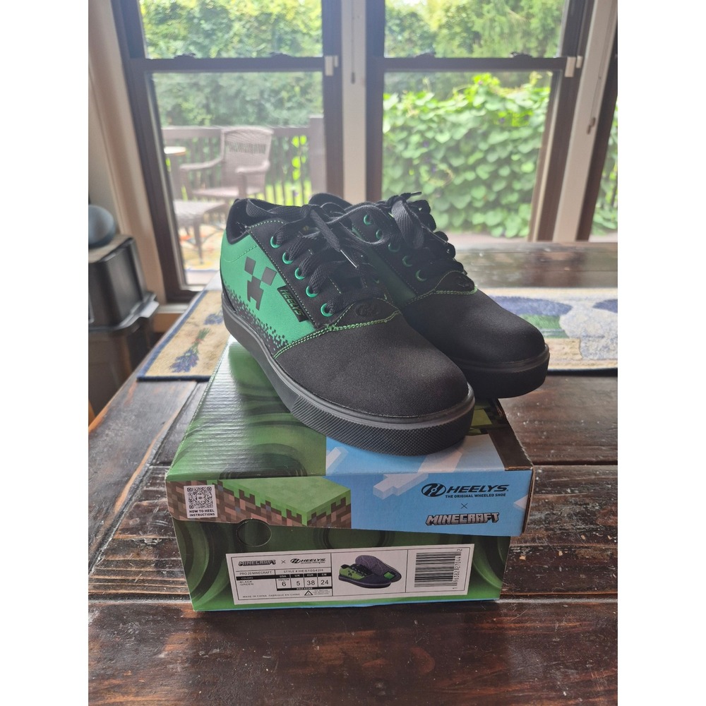 Heelys Youth Size 6 Minecraft Pro 20 Creeper Black Green Wheeled Skate Shoes